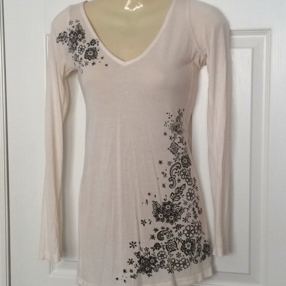 GUESS long sleeve embellished cottagecore top NWOT Sz S ivory rhinestones - Picture 1 of 6